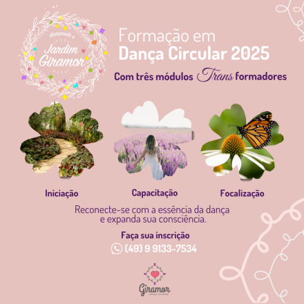 Giramor Danças Circulares É com imensa alegria que ofereço este Curso de Trans-Formação em Danças Circulares. Formar pessoas que almejam conduzir círculos de dança é parte da minha jornada...